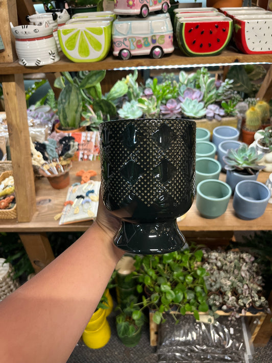 Black Checkered Pedestal Pot