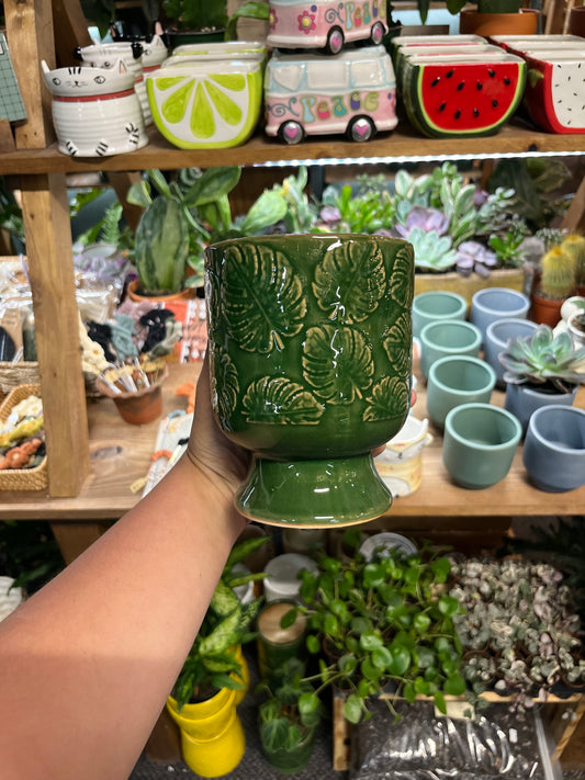 Monstera Leaf Pedestal Pot